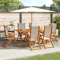 7 Pcs conjunto de jantar para jardim acácia maciça e textilene