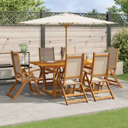 7 Pcs conjunto de jantar para jardim acácia maciça e textilene