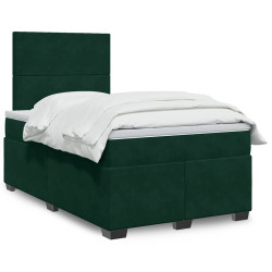 Cama boxspring com colchão 120x190 cm veludo verde-escuro
