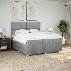 Cama com molas/colchão 200x200 cm tecido cinza-claro