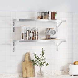 Prateleiras de parede 2 pcs 75x23,5cm aço inoxidável prateado
