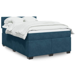 Cama com molas/colchão 140x200 cm veludo azul-escuro