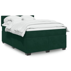 Cama com molas/colchão 160x200 cm veludo verde-escuro