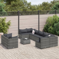 10 Pcs conjunto sofás de jardim c/ almofadões vime PE cinzento
