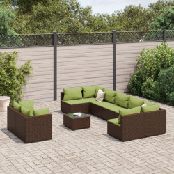 10 Pcs conj. sofás jardim com almofadões vime PE castanho
