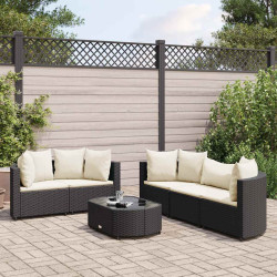 6 Pcs conjunto sofás de jardim c/ almofadões vime PE preto