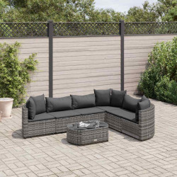 7 Pcs conjunto sofás p/ jardim c/ almofadões vime PE cinzento