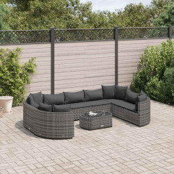 10 Pcs conjunto sofás de jardim c/ almofadões vime PE cinzento