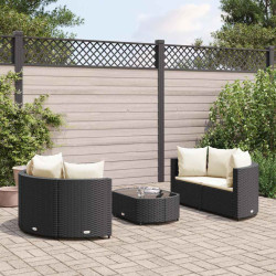5 Pcs conjunto sofás de jardim com almofadões vime PE preto