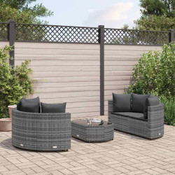 5 Pcs conjunto sofás de jardim c/ almofadões vime PE cinzento