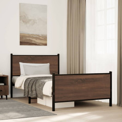 Estrutura de cama sem colchão 107x203cm metal carvalho castanho