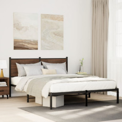 Estrutura de cama sem colchão 140x200cm metal carvalho castanho