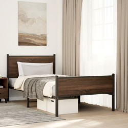 Estrutura de cama sem colchão 100x190cm metal carvalho castanho
