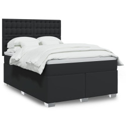 Cama com molas/colchão 140x190 cm couro artificial preto