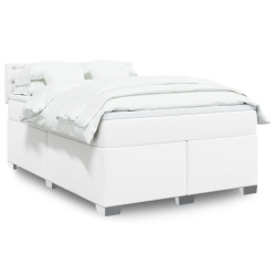 Cama com molas/colchão 140x190 cm couro artificial branco