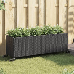 Canteiro jardim c/ rodas e 3 vasos 107x32x38cm vime PE preto