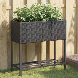 Canteiro de jardim com prateleira 2pcs 70x28x70cm vime PE preto