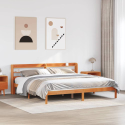 Estrutura cama c/ cabeceira 200x200cm pinho maciço castanho-mel