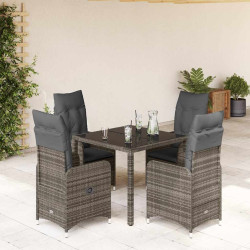5 Pcs conjunto bistrô de jardim c/ almofadões vime PE cinza