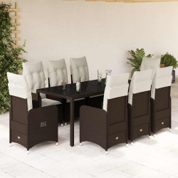 9 Pcs conjunto bistrô de jardim c/ almofadões vime PE castanho