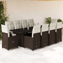 11 Pcs conj. de bistrô p/ jardim c/ almofadões vime PE castanho