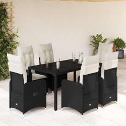 7 Pcs conjunto de bistrô p/ jardim c/ almofadões vime PE preto