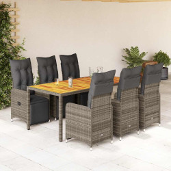 7 Pcs conjunto bistrô de jardim c/ almofadões vime PE cinza