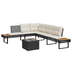 2 Pcs conj. sofás p/ jardim c/ almofadões vime PE e vidro preto