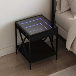 Mesa de cabeceira com luzes LED infinity 40x40x49 cm preto
