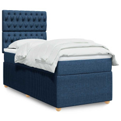 Cama com molas/colchão 90x200 cm tecido azul