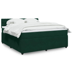 Cama com molas/colchão 180x200 cm veludo verde-escuro