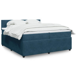 Cama com molas/colchão 200x200 cm veludo azul
