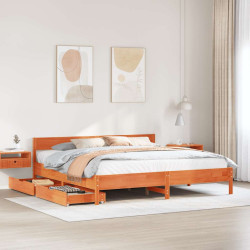 Cama sem colchão 200x200 cm pinho maciço castanho-mel
