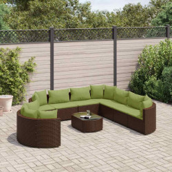 10 Pcs conj. sofás jardim com almofadões vime PE castanho