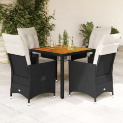 5 Pcs conjunto de jantar p/ jardim c/ almofadões vime PE preto