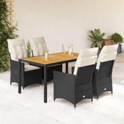 5 Pcs conjunto de jantar p/ jardim c/ almofadões vime PE preto
