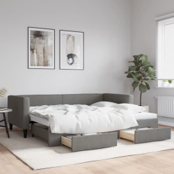 Sofá-cama c/ gavetão/gavetas 100x190 cm tecido cinzento-escuro