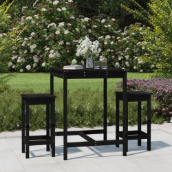 3 Pcs conjunto de bar para jardim pinho maciço preto