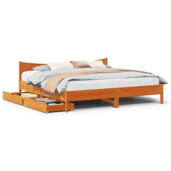 Estrutura cama c/ gavetas 200x200 cm pinho maciço castanho-mel