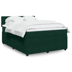 Cama com molas/colchão 160x200 cm veludo verde-escuro
