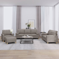 4 Pcs conjunto de sofás com almofadas tecido cinza-acastanhado