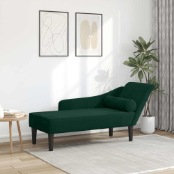 Chaise longue com almofadões veludo verde-escuro