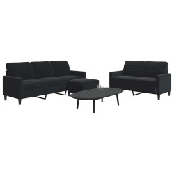 3 Pcs conjunto de sofás com almofadões veludo preto