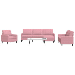 4 Pcs conjunto de sofás com almofadões veludo rosa