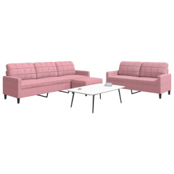 3 Pcs conjunto de sofás com almofadões veludo rosa