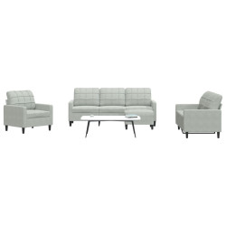 4 Pcs conjunto de sofás com almofadões veludo cinzento-claro