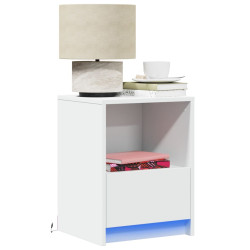Mesa de cabeceira com luzes LED derivados de madeira branco