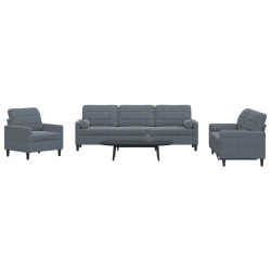 3 Pcs conjunto sofás com almofadões e rolos veludo cinza-escuro