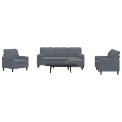 4 Pcs conjunto sofás com almofadões e rolos veludo cinza-escuro