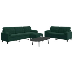 3 Pcs conjunto sofás com almofadões e rolos veludo verde-escuro